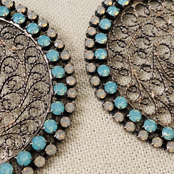 Vintage 1980's NIKOLAS FRANGOS Filigree Rhinestone OVERSIZED Clip On Earrings 4" - Picture 5 of 14